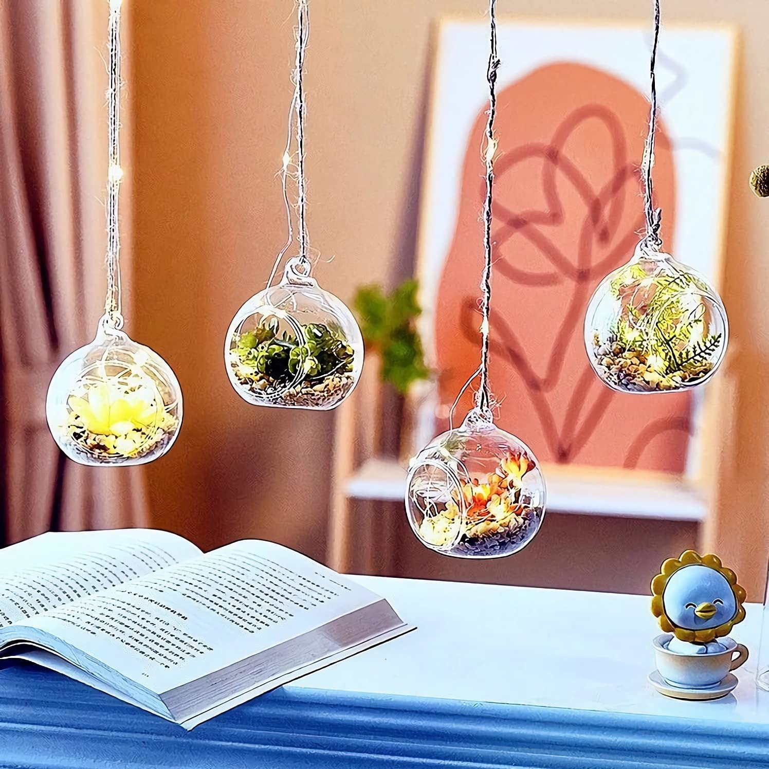 Valentine'S Day Hand Blown Glass Bubble Hanging Tealight Holders for Home Decor Indoor Outdoor Garden DIY Gifts