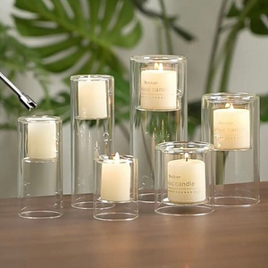 3D Moving Flame Pillar Gold Glass Jar Led Candle Lights With Remote Flickering Electronic Candles Set