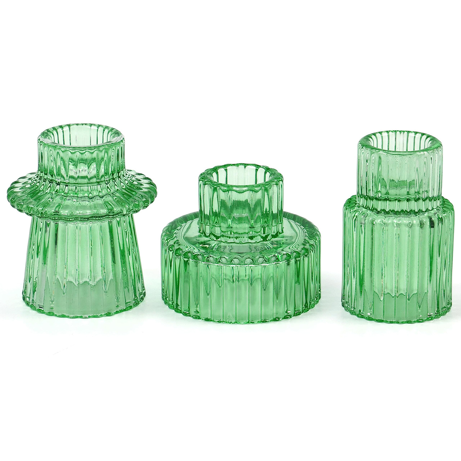 High Quality Glass Ribbed Candlestick Holder 2-In-1 Tea Light Candle Holder for Home Dinner Decoration