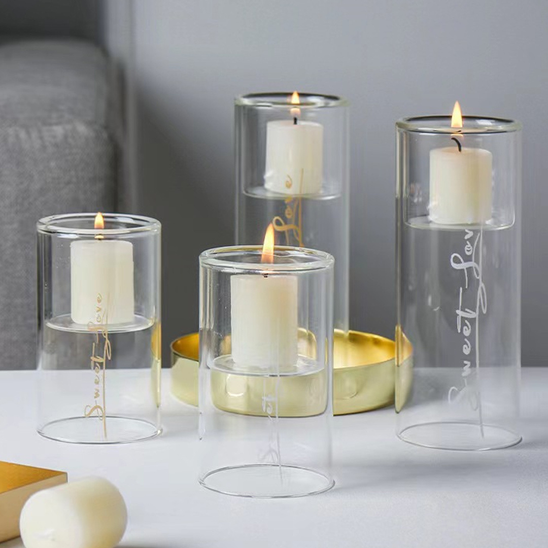 New Product Explosion Stock Clear Cylinder Candles Double Wall Wholesale Price Glass Jar Candle Holder for Wedding Kerzenglas