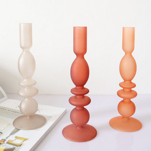 EIPP Dinner Decoration Tall Frosted Wedding Colored Glass Candlestick Candle Holders Cheap Taper Candle Holders