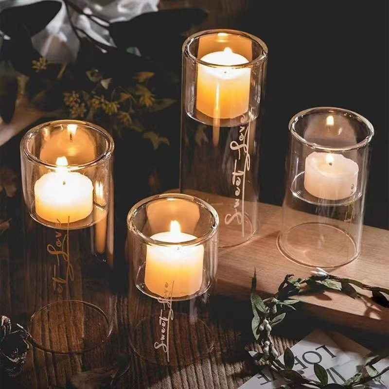 New Product Explosion Stock Clear Cylinder Candles Double Wall Wholesale Price Glass Jar Candle Holder for Wedding Kerzenglas