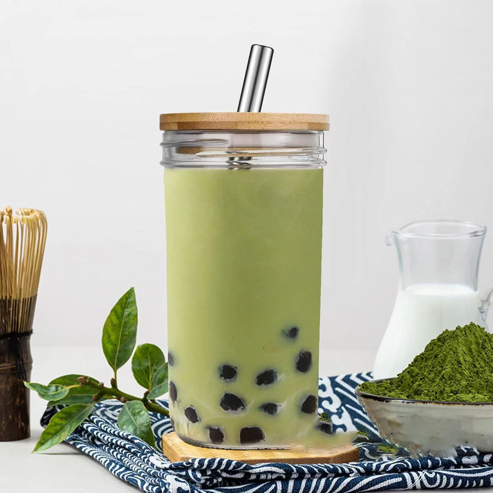 High Quality Mason Jar Drinking Glasses Tumblers With Bamboo Lids and Straws for Juice Iced Coffee