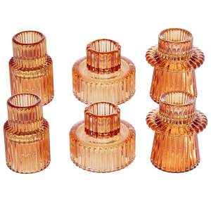 Taper Candle Holder Double Ribbed Unique Design Tealight Candle Stick Holder Votive Modern Candle Pillar Holders with Glass EIPP