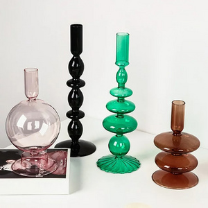 Wholesale Custom Colorful Pink Orange Brown Nordic Elegant Glass Candlestick Holder for Table Centerpieces Wedding