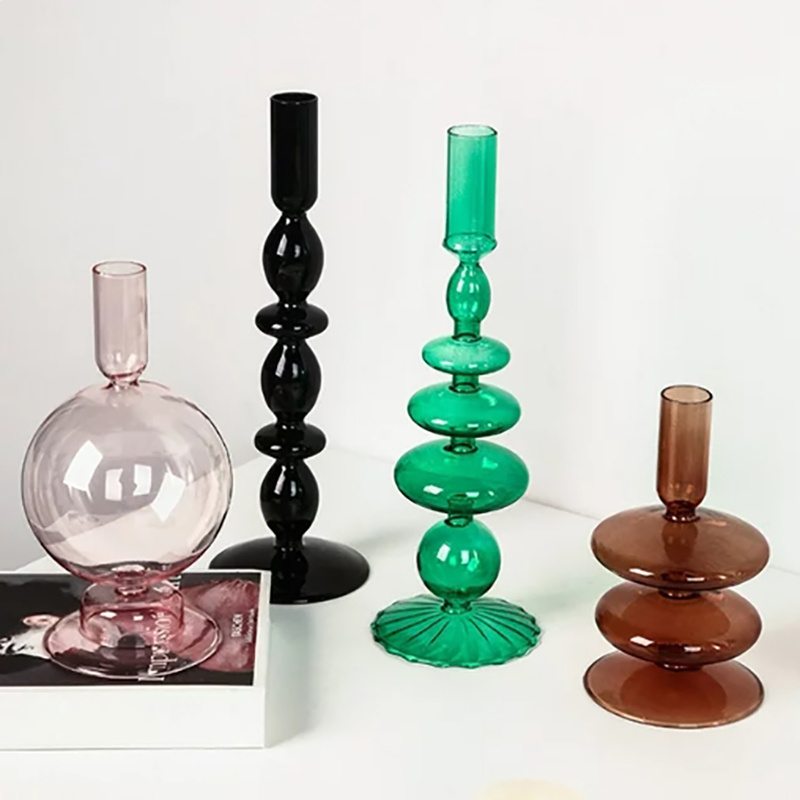 Custom Made Hand-Crafted Colored High Quality Glass Unique Candle Holder for Home Wedding Dinner Candlestick Holders