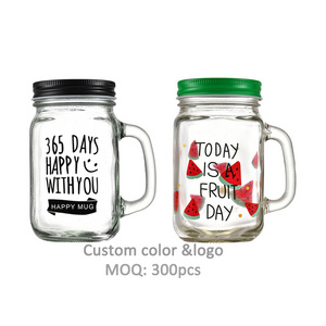 Mason Jar with Handle Custom Colored Drinking Water Beverage Glass 350ml 450ml Kitchen Party Square Modern Glass Mug 1000pcs >10