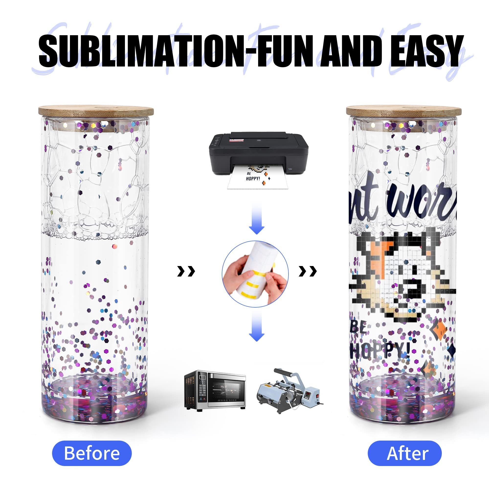 EIPP DIY 12oz 16oz Coffee Tea Beer Double Wall Sublimation Glass Can Cup Snow Globe Tumblers with Bamboo Lid and Straw