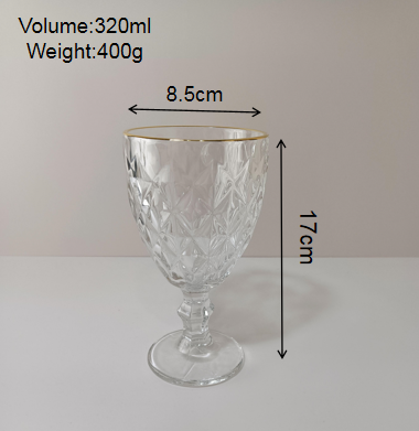 hot selling custom luxury clear water vintage goblets gold rim wine glasses