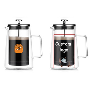 custom logo packaging 650ml high borosilicate high quality cafetiere insulated glass french press coffee pot maker