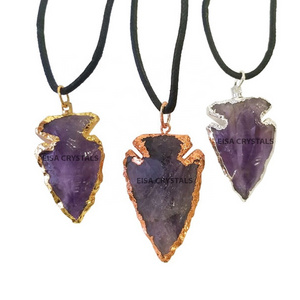 Amethyst Gold Silver Copper colour plated arrowhead pendant crystal quartz indian Arrowheads For Sale India