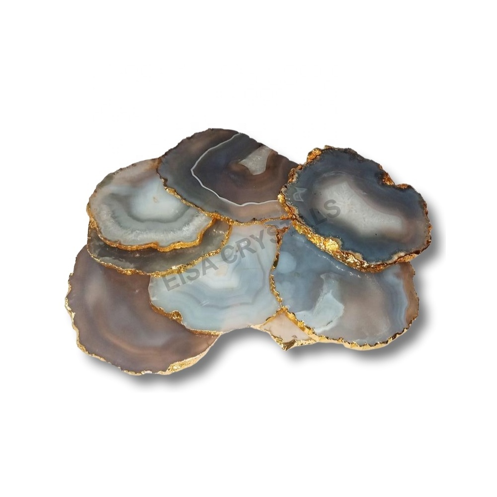 2025 Trending Products Clear Quartz Agate coasters Agate Slices Agate Slices Gold Trim Wholesale Gemstone Slices Home Decor Sale