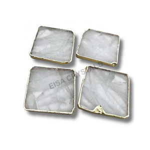 2025 Trending Products Clear Quartz Agate coasters Agate Slices Agate Slices Gold Trim Wholesale Gemstone Slices Home Decor Sale