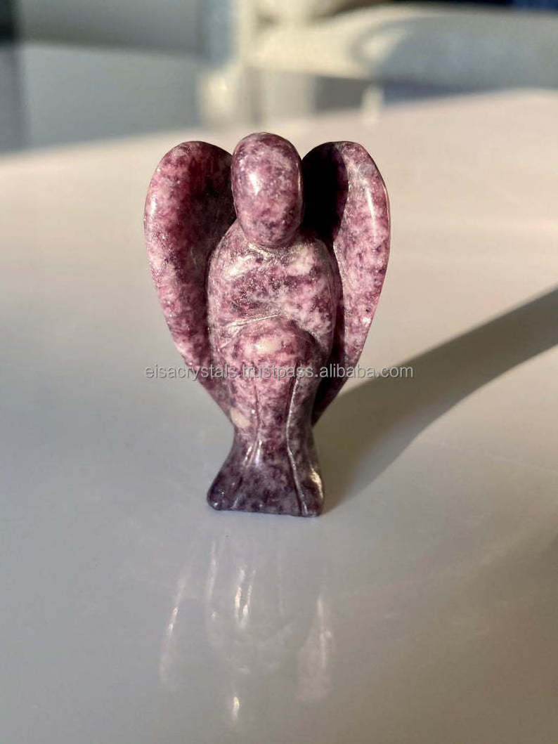 Natural Lepidolite Crystal Angel Gemstone Angels in Bulk Agate Reiki energy blessed hand carved Angel For Gift