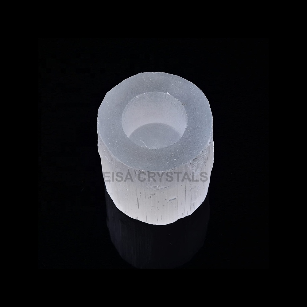 Natural Selenite Tealight Candle Holders White Morocco Selenite Small Tea Light Round Healing Crystal Candlesticks Healing Sale