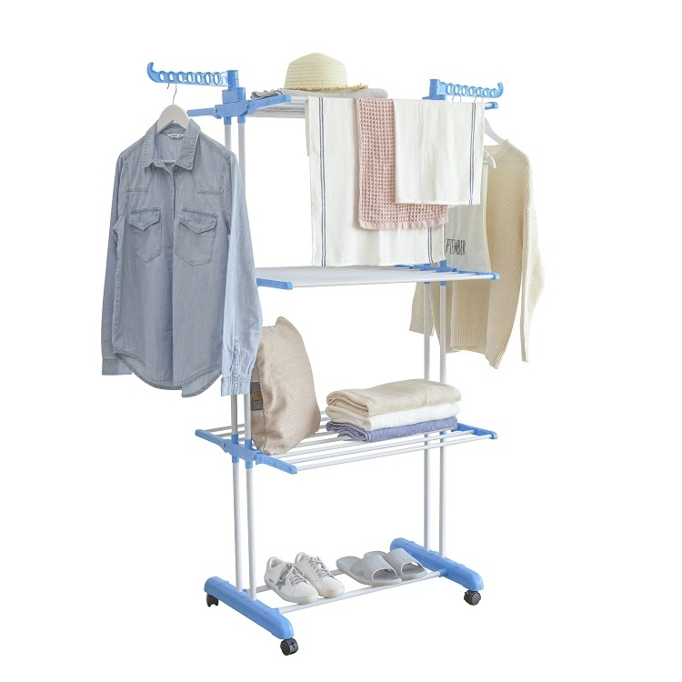 Laundry Airer with Wheels and Extra Hanging Hooks Multipurpose Vertical 3 Tier Clothes Drying Rack