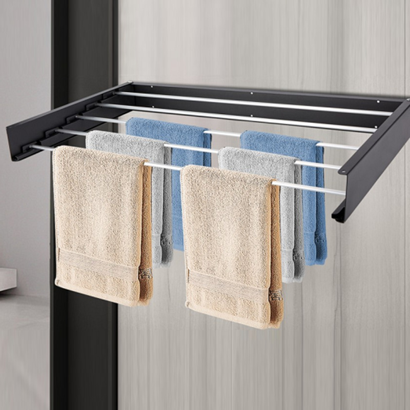 EISHO Iron Aluminum Indoor Bathroom Foldable Laundry Towel Clothes Hanging Wall Mounted Folding Towel Rack