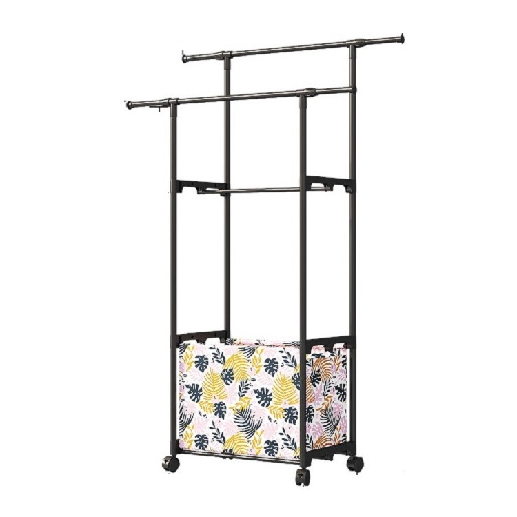 EISHO Metal Garment Rail With Fabric Box Rolling Clothes Hanging Standing Clothing Racks