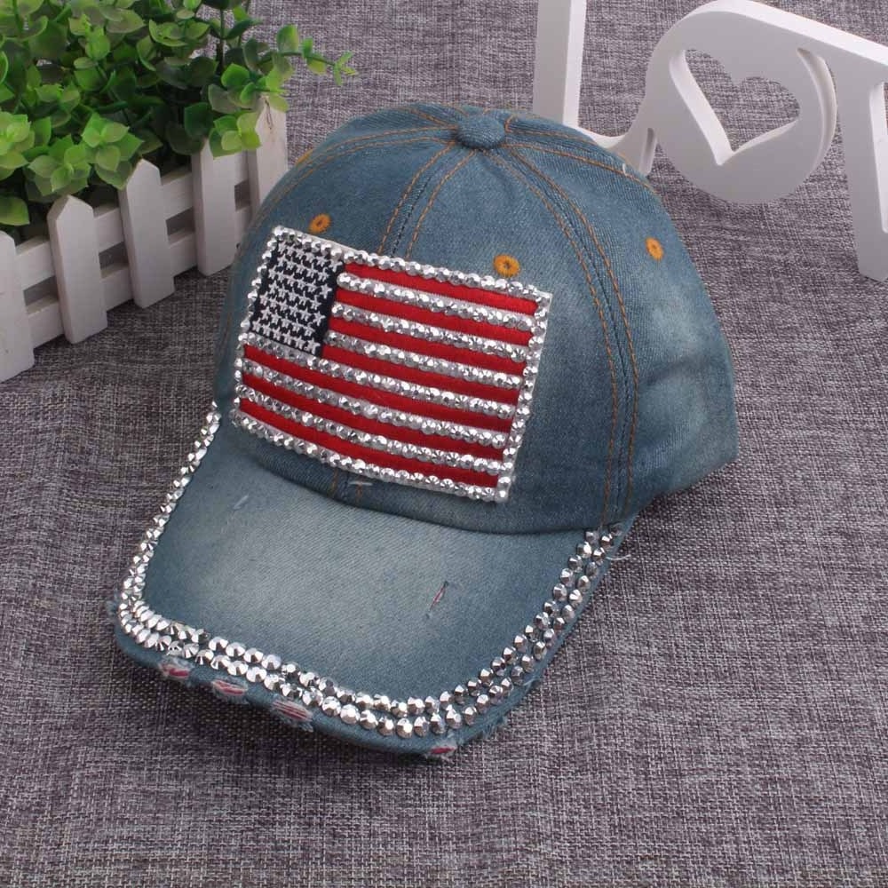 Summer new styles woman America flag Jesus rhinestone bling baseball hat washable outdoors girl sorts hat