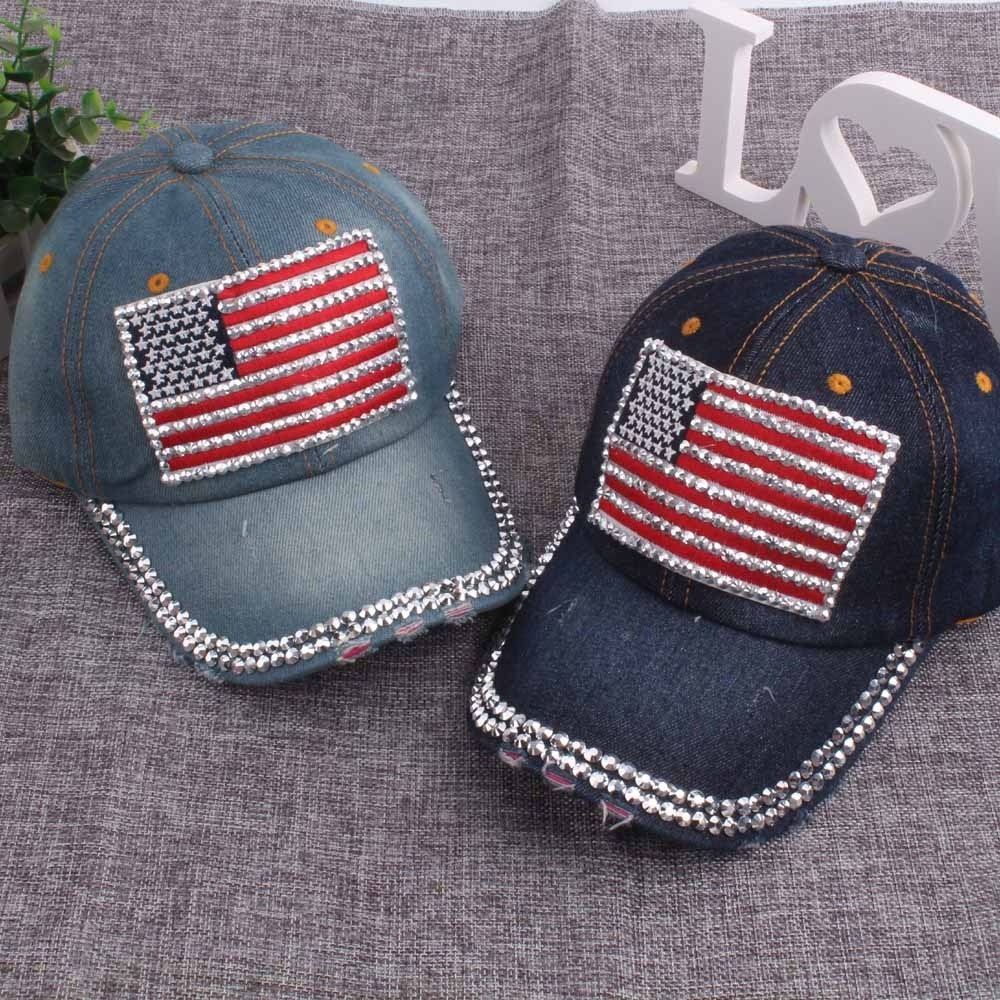 Summer new styles woman America flag Jesus rhinestone bling baseball hat washable outdoors girl sorts hat