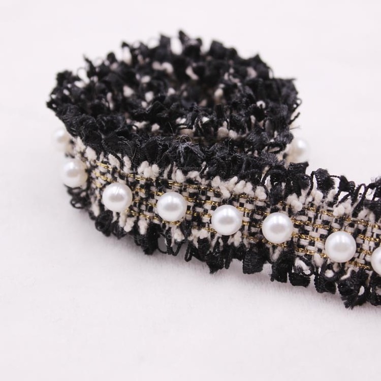 Ribbon Embroidered Collar Pearl African Handmade Decoration Tape Banding Beaded Lace Trim For Dress