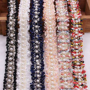 Ribbon Embroidered Collar Pearl African Handmade Decoration Tape Banding Beaded Lace Trim For Dress