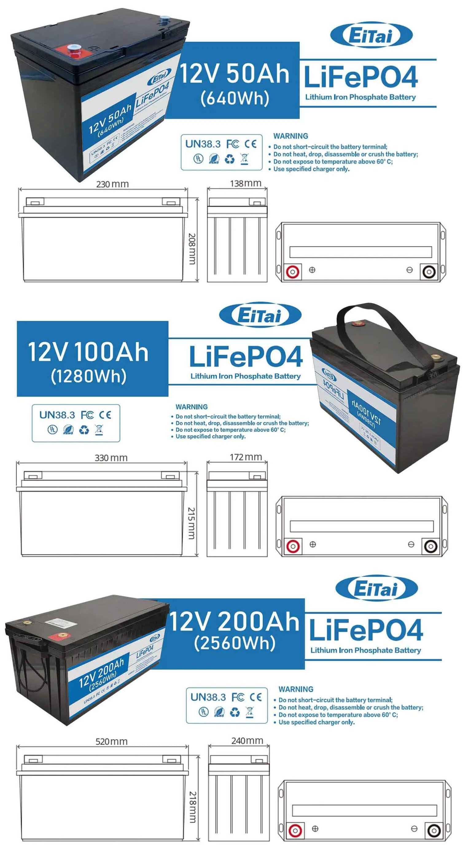 Wholesale Rechargeable 12 V Lifepo4 Lithium Ion Battery Pack 12V 50Ah 300Ah Smart Solar Lifepo4 Battery Charger Ac Dc Price