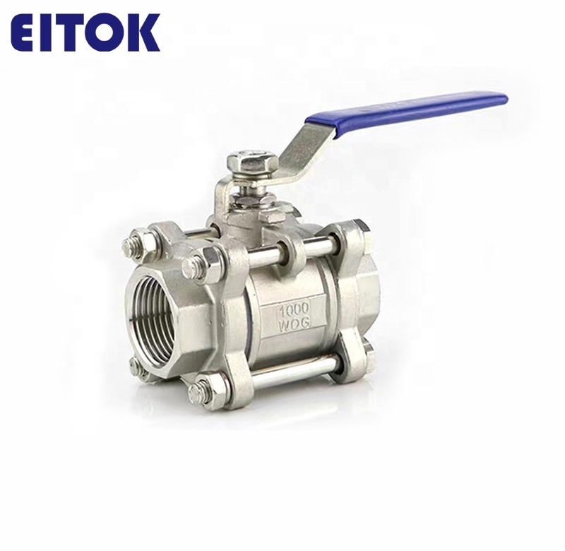 Pneumatic ss 304 316 3pc ball valve stainless steel manual control ball valve 1/4 cf8m 1000 wog female full bore ball valve