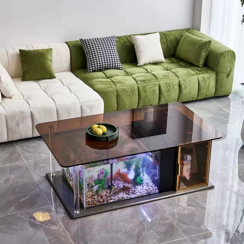 High end tempered glass fish tank tea table rectangular living room and Aquarium table coffee table glass