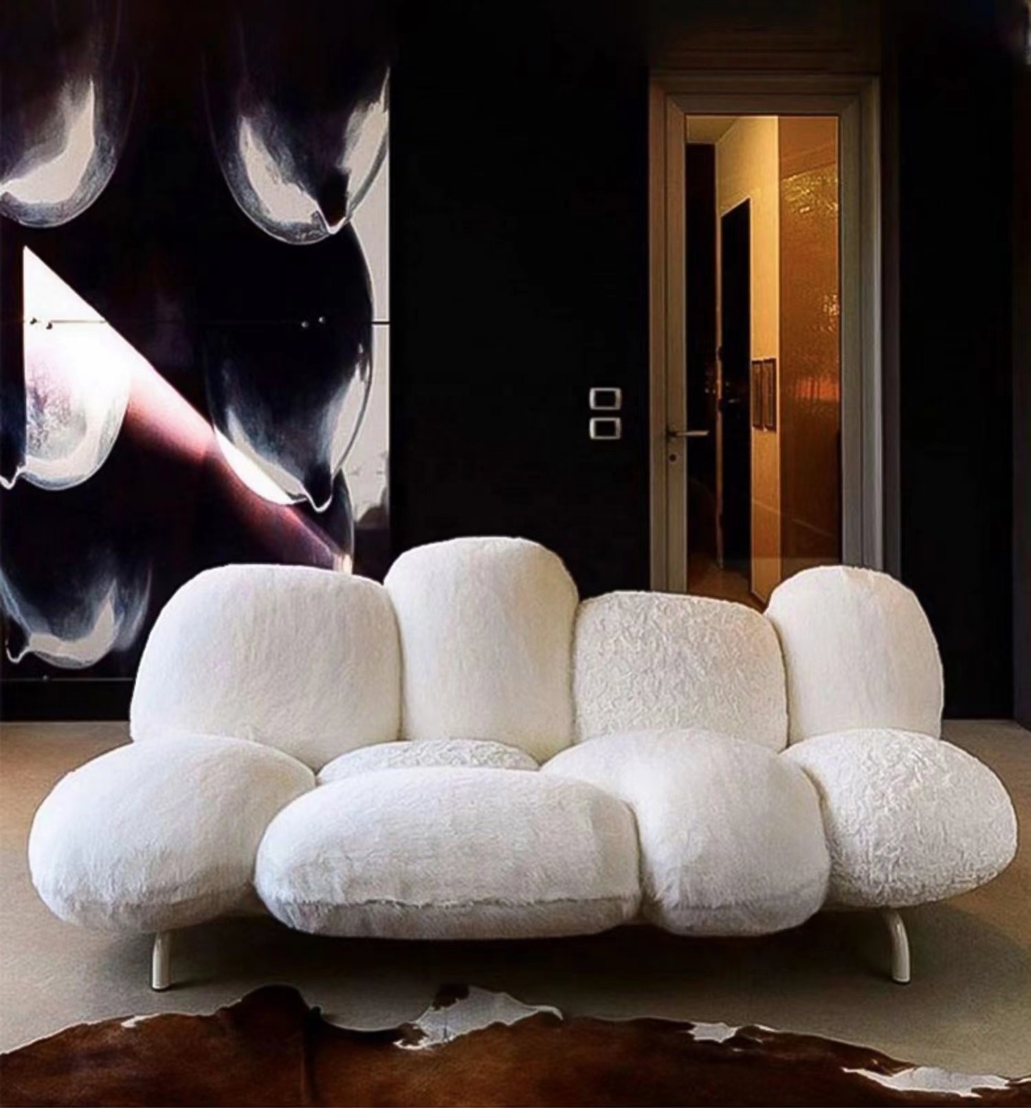 High end furniture clothing store personality net red plush shaped light luxury powder puff sofa two seater modern velvet  sofa