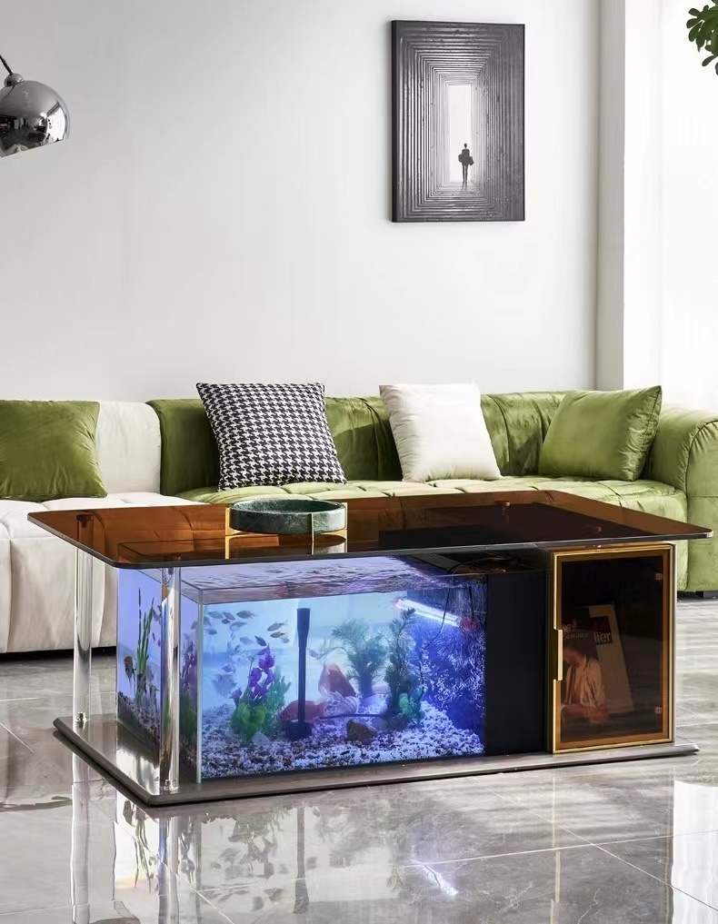 High end tempered glass fish tank tea table rectangular living room and Aquarium table coffee table glass