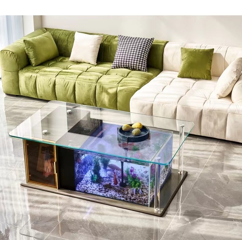 High end tempered glass fish tank tea table rectangular living room and Aquarium table coffee table glass