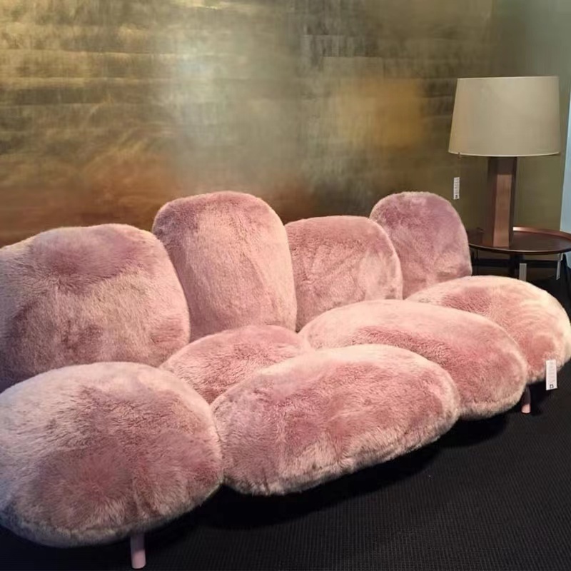 High end furniture clothing store personality net red plush shaped light luxury powder puff sofa two seater modern velvet  sofa