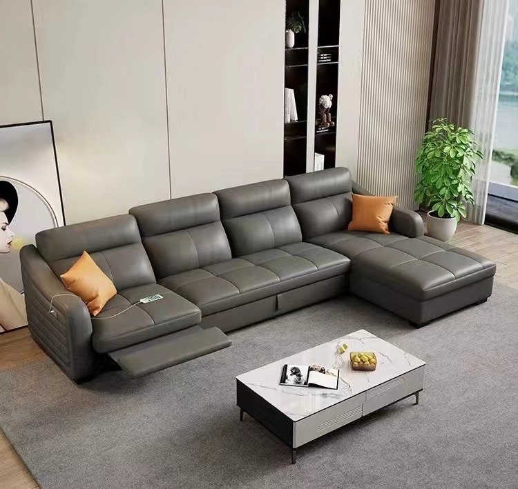 Electric function leather sofa bed living room combination modern minimalist storage retractable new leather sofa