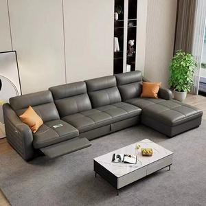 Electric function leather sofa bed living room combination modern minimalist storage retractable new leather sofa