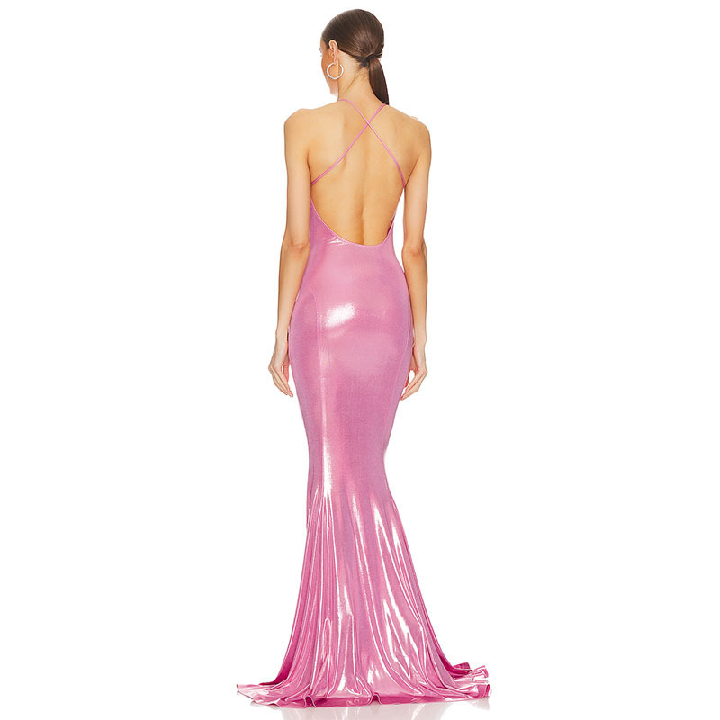 2024 Evening gown dress elegant Sexy Candy Pink Backless Spaghetti Strap Evening Dresses Women's Slip Fishtail Evening Dresses