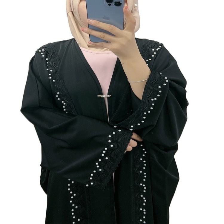 OEM Bat-sleeve Spliced Floral beaded loose plus size Cardigan robe Muslim Dubai Middle East Malay borka burqa