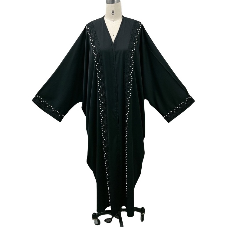 OEM Bat-sleeve Spliced Floral beaded loose plus size Cardigan robe Muslim Dubai Middle East Malay borka burqa