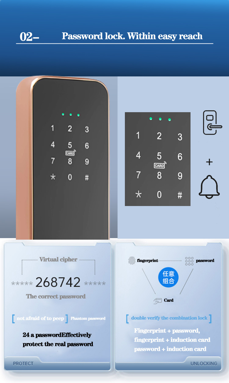 Tuya Security wood  Door Aluminum Door Digital Smart App Pad Electronic Wifi smart  Lock