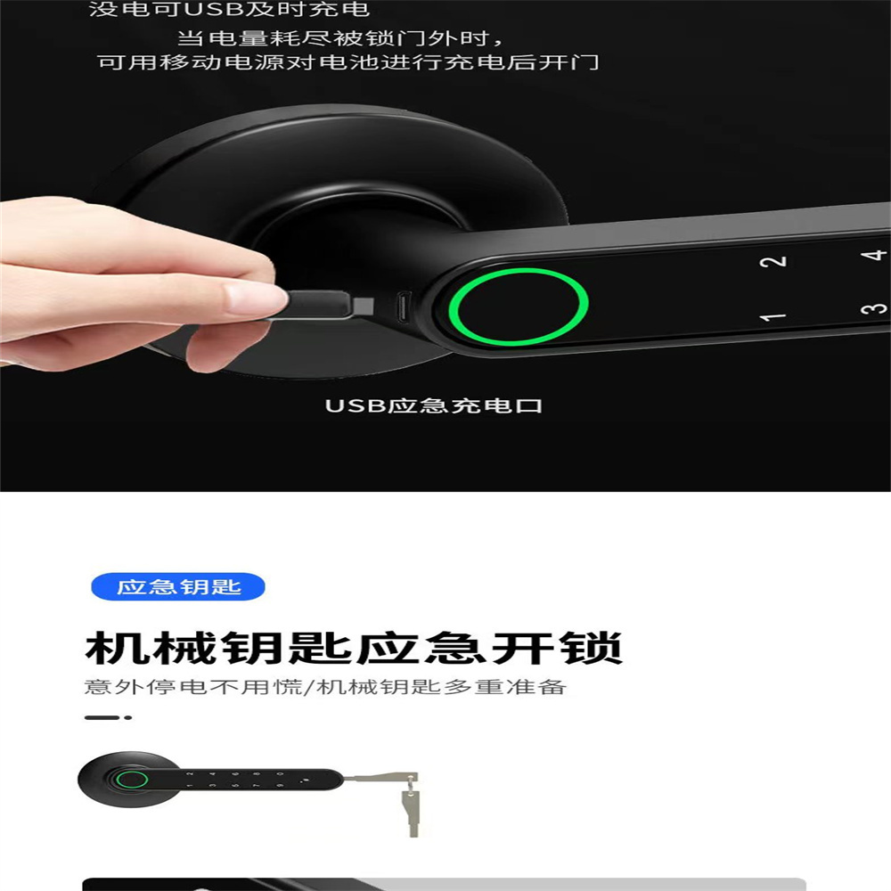 Electronic Door Handle Smart Locks TUYA APP Fingerprint Deadbolt Knob Smart Lock Security Bedroom Smart Lock