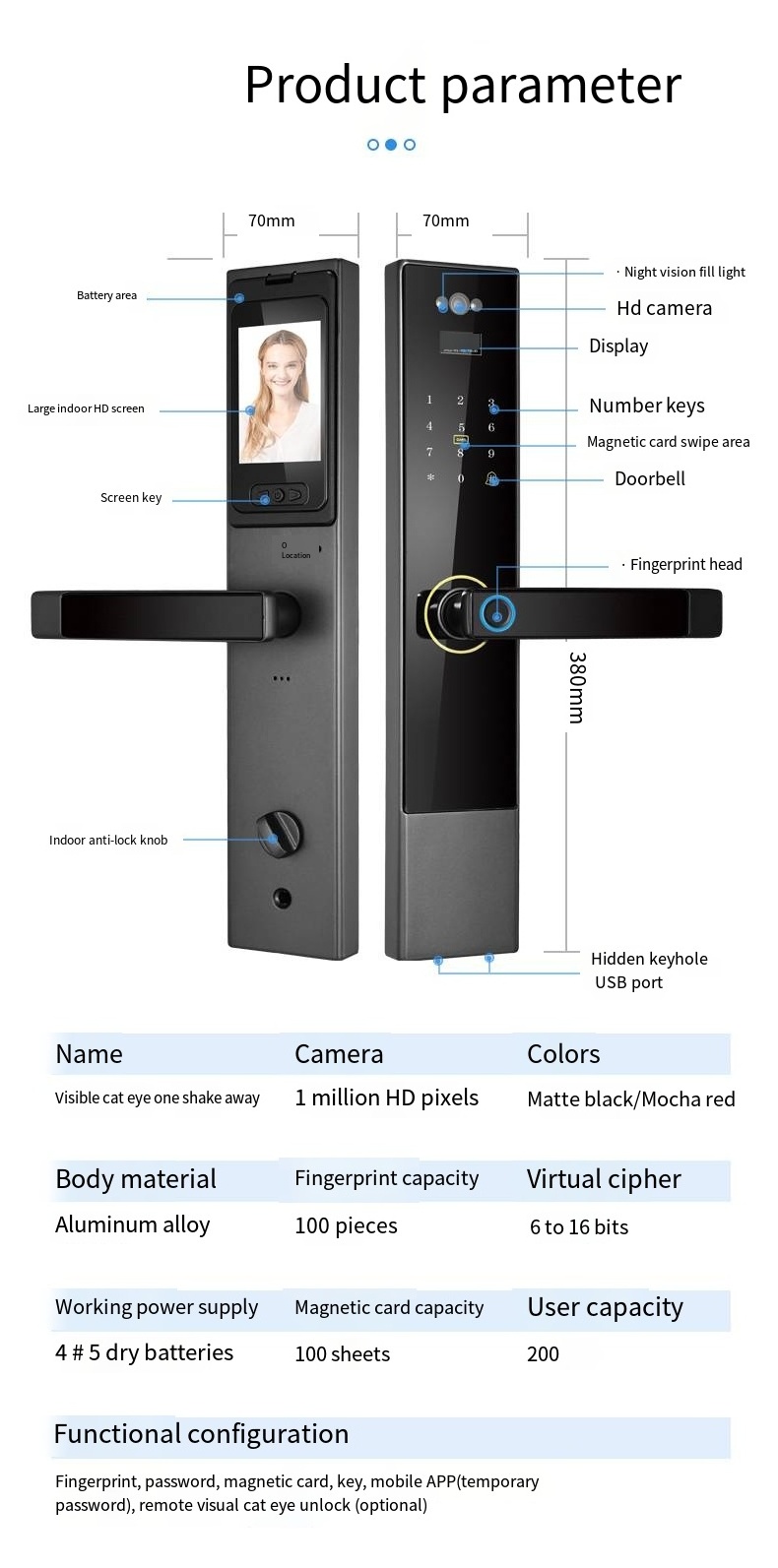 factory direct supply 2024 Wi-fi Apartment Lock Door Smart Digital peephole camera cat eye smart Door Lock