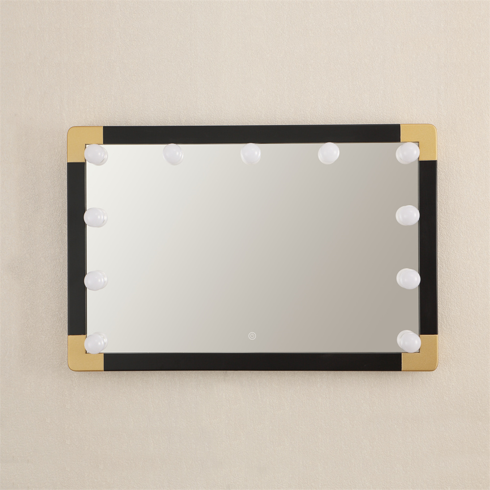 Hollywood lamp bulb mirror LED vanity mirror wall hanging model smart touch three adjustable light rectangle square shape