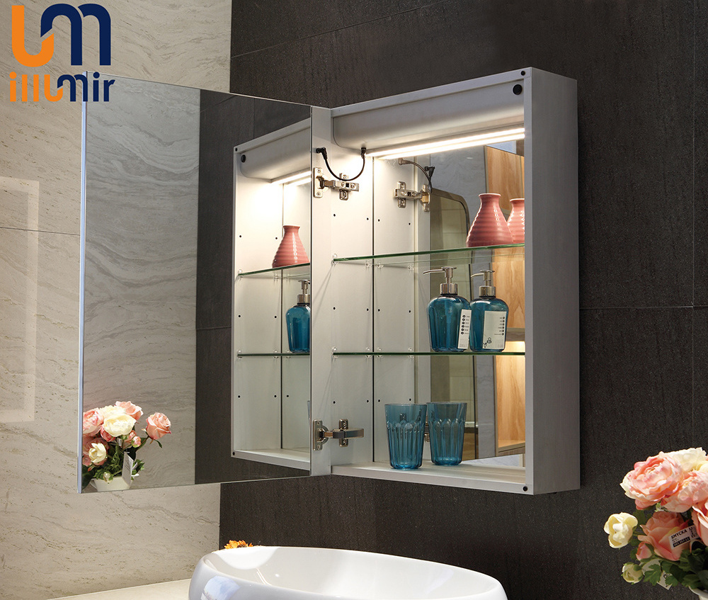 Custom Hotel Project Construction Shower Room LED Lighted  Vanities PVC Bathroom Cabinet