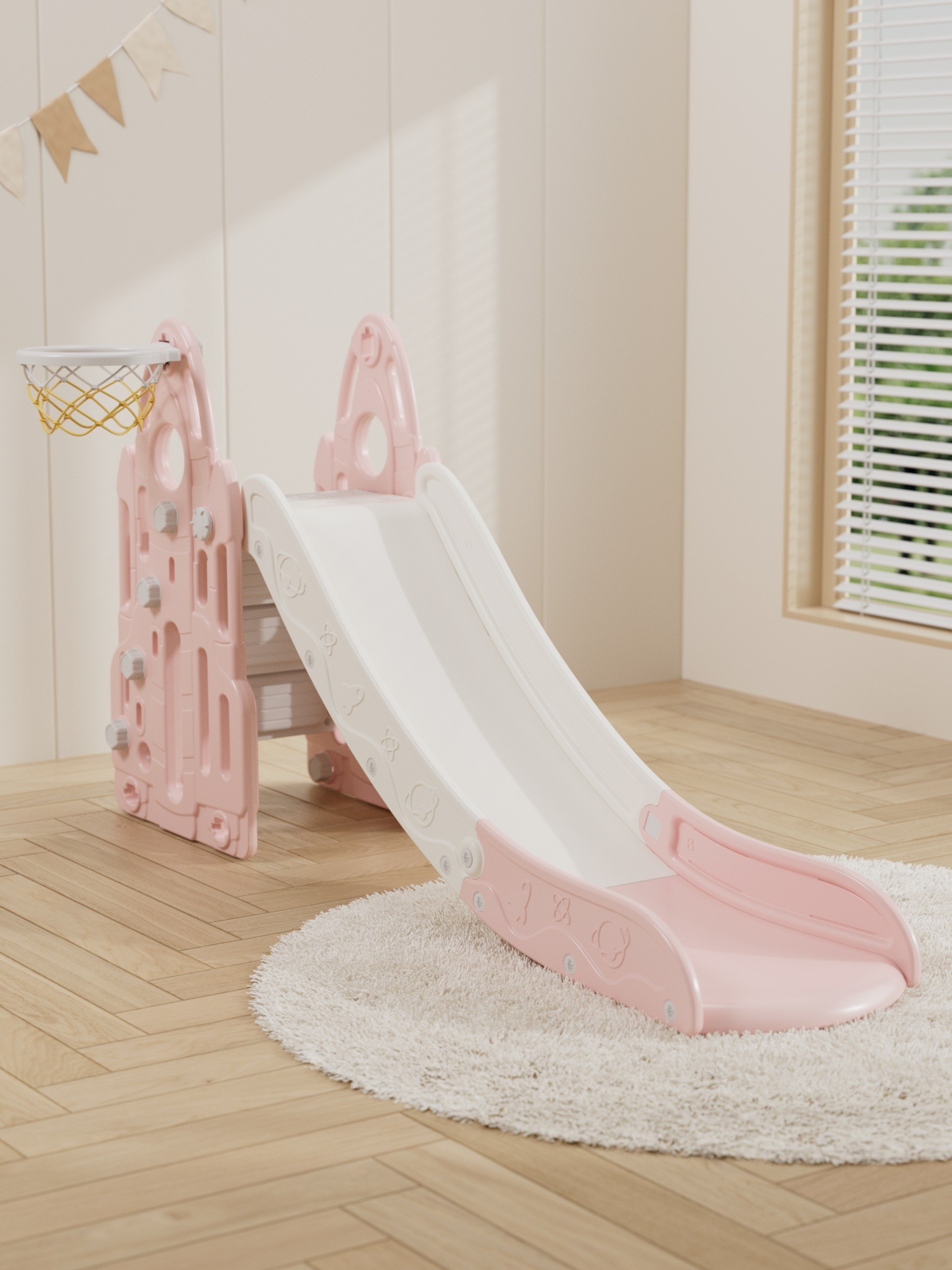 ejiale Kid's Indoor Home Use Plastic Baby Playground Toy Slides Climbing Swing And Slide Stairs Play Set For Children