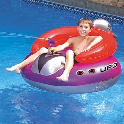 Supports Customized Motorized Bumper Boat Inflatable Pool Float Toy with Water Spray Gun for Kids 5 to 10 Years Old