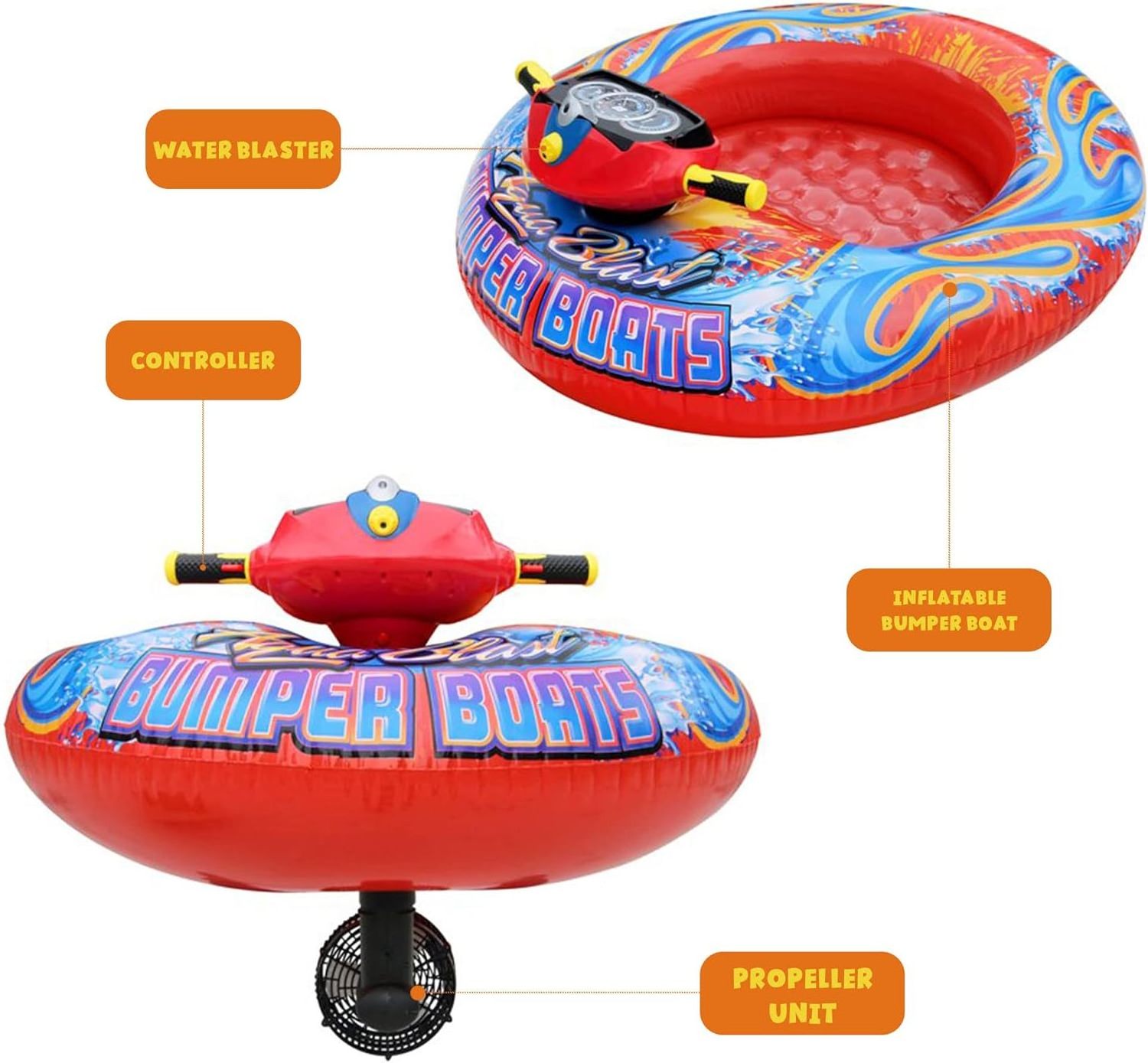 Supports Customized Motorized Bumper Boat Inflatable Pool Float Toy with Water Spray Gun for Kids 5 to 10 Years Old