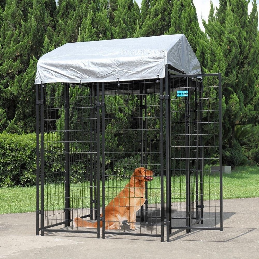 Outdoor Large Dog Kennel, Pet Outside Metal Crate ,Heavy Duty Dog Metal Kennel and Run Cage with Gate and Roof