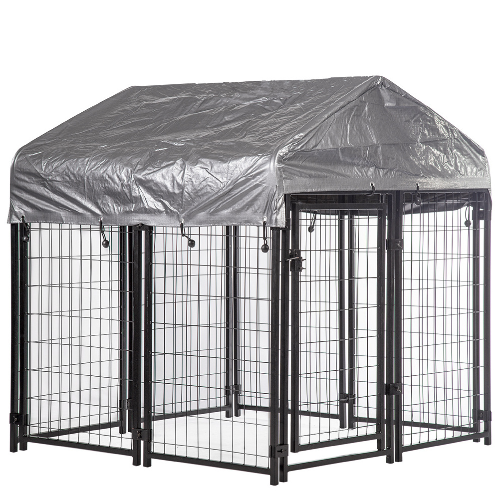 Outdoor Large Dog Kennel, Pet Outside Metal Crate ,Heavy Duty Dog Metal Kennel and Run Cage with Gate and Roof