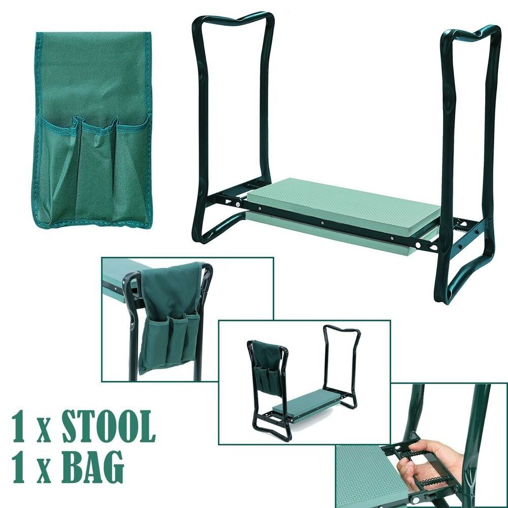 Garden Kneeler Seat Stool Heavy Duty Tube Folding Garden Bench with Tool Pocket and EVA Kneeling Pad