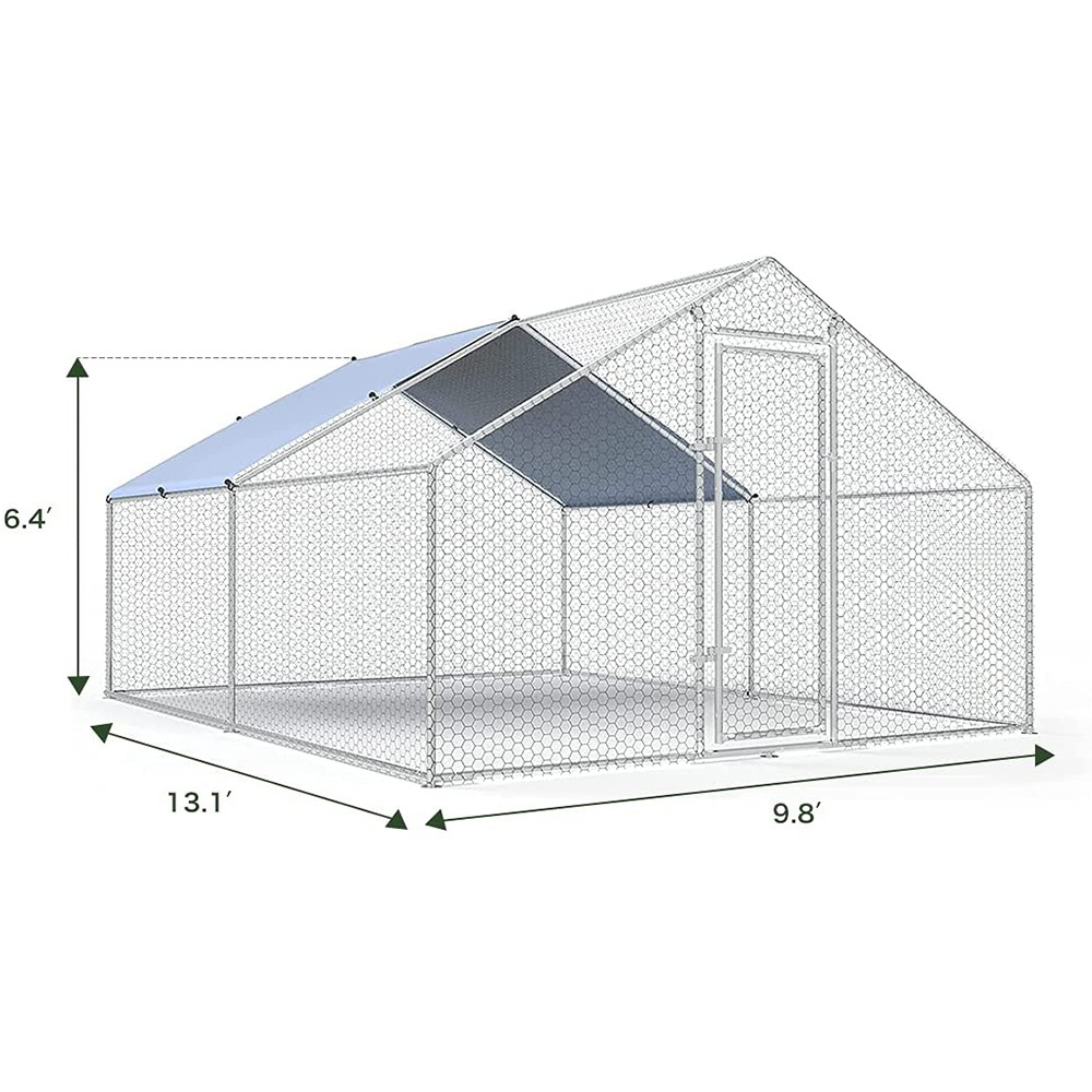 Large Metal Chicken Coop with UV & Waterproof Cover for Backyard Farm